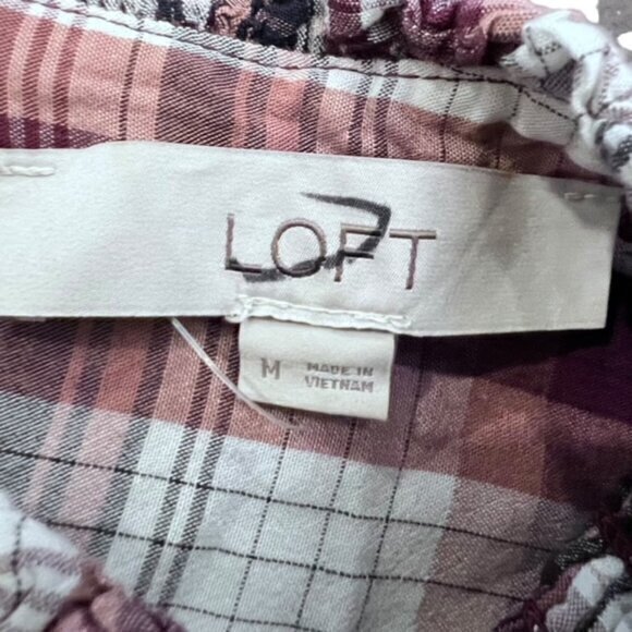 Ann Taylor LOFT Womens Button Up Shirt Blouse Medium Long Sleeve Plaid High Neck - Picture 13 of 14